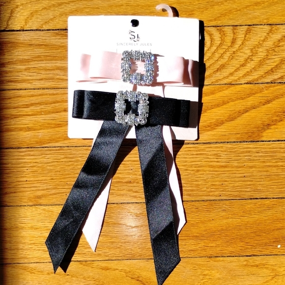 Sincerly Jules Accessories - 2ct Sincerly Jules Hair Pink & Black Bling Bow French Barrette Clips nwt